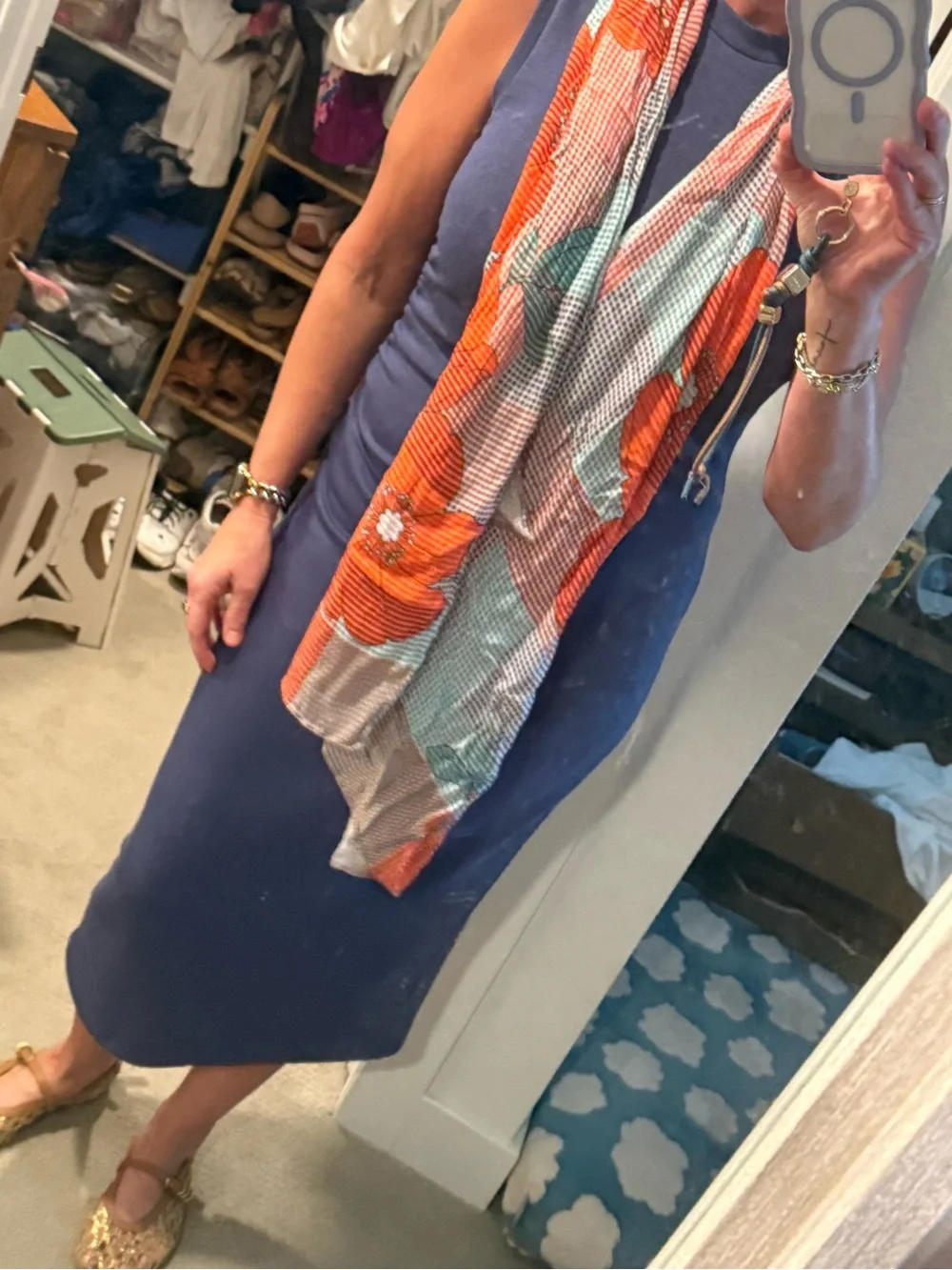 Cabi Gingham Floral Scarf Spring 2018 - RARE!